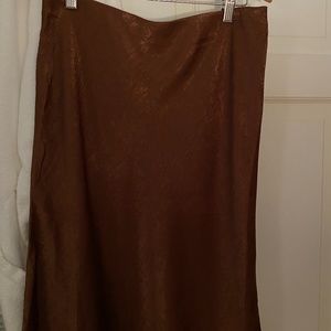 Brown Satin Midi Skirt